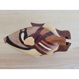 Islandwood Collections Wooden Fish Secret Puzzle Box Intarsia Trinket Box